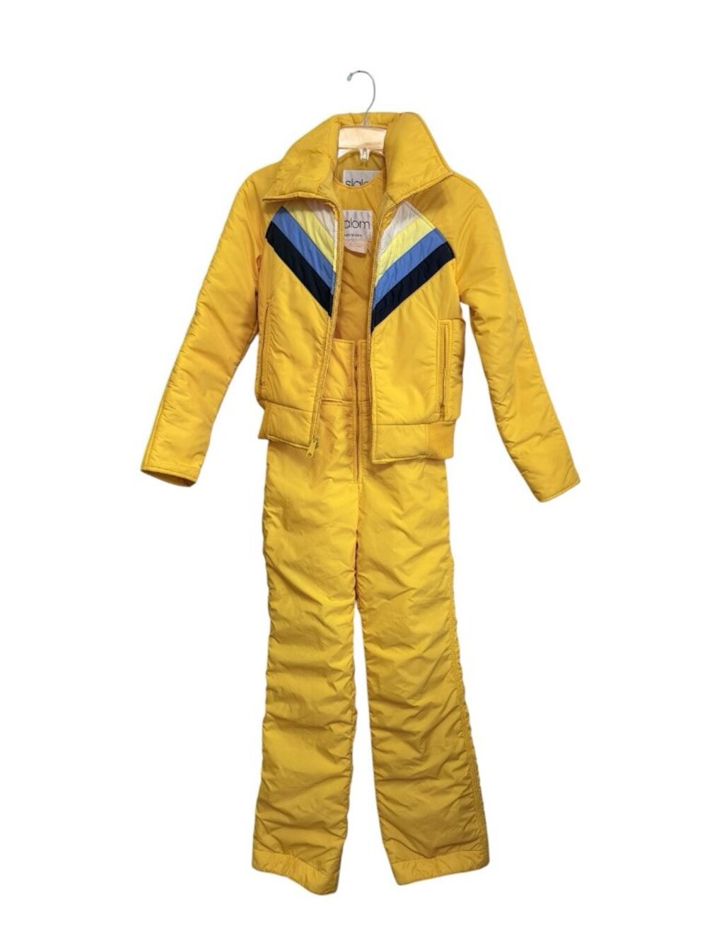 Vintage SLALOM Yellow Blue Black Women's USA Size 8 Snowsuit 2 Piece Ski Snow